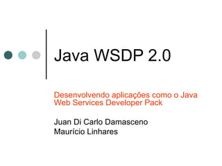 Java WSDP 2.0 Desenvolvendo aplicações como o Java Web Services Developer Pack Juan Di Carlo Damasceno Maurício Linhares 