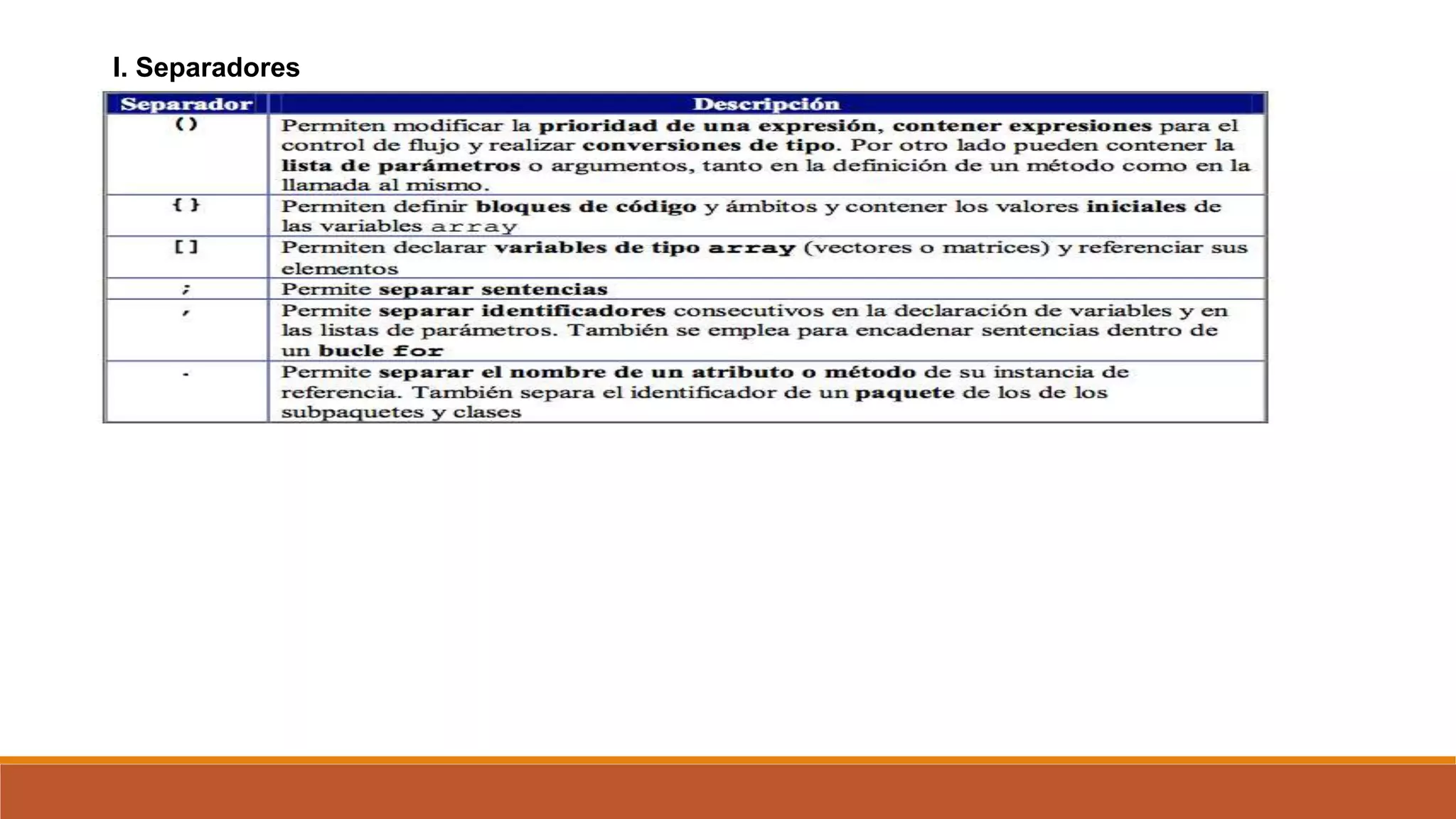 I. Separadores
 