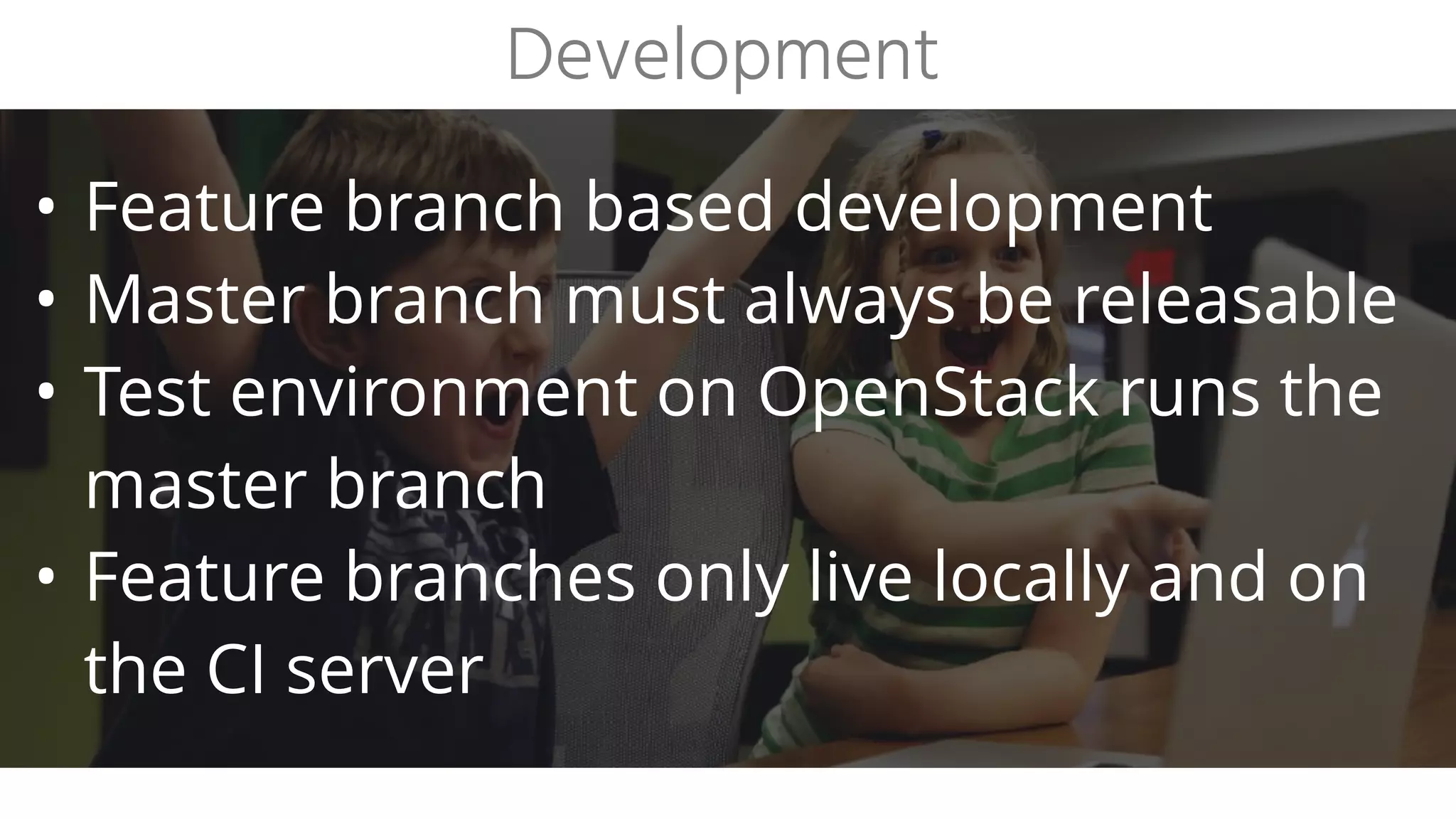 • Unit tests
• Mutation tests
• Service/integration tests: Spring boot
integration, embedded in-memory data
stores, REST assured
• End-to-end test: Protractor
• Load tests: Gatling
Testing
 