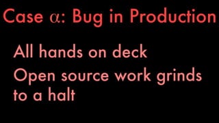 Case α: Bug in Production 
All hands on deck 
Open source work grinds 
to a halt 
 