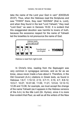 Yhwh Scriptures YAHWEH, THE GOD OF THE BIBLE | PDF