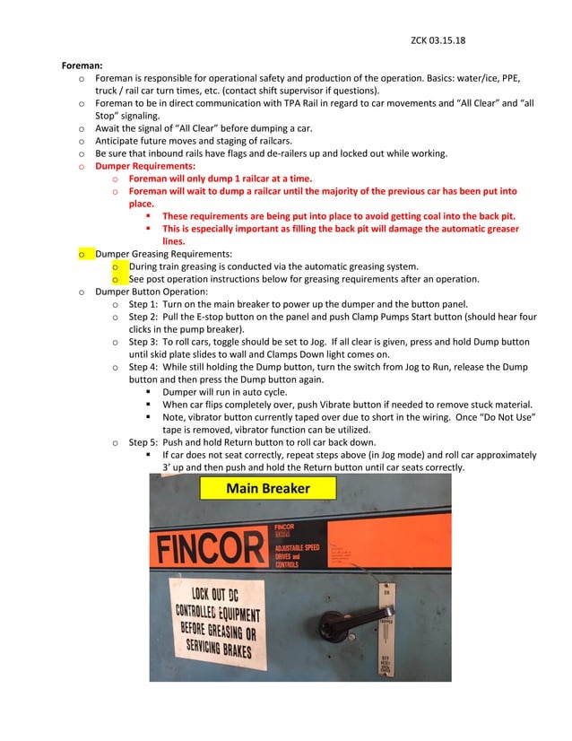 SOP Javelin Coal Car Dumper Operations PDF