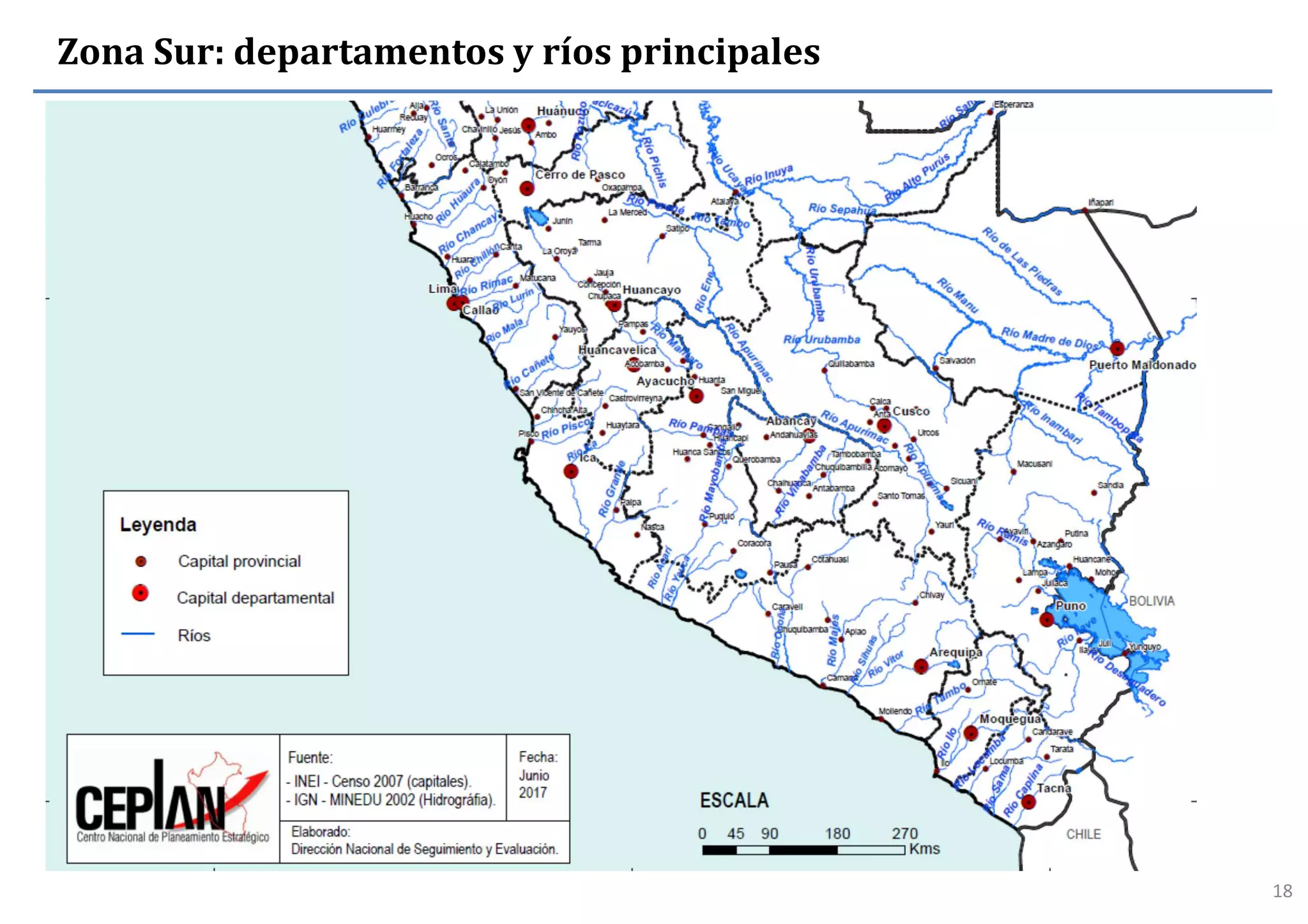 18
Zona Sur: departamentos y ríos principales
 