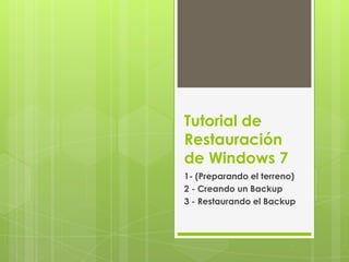 Tutorial de
Restauración
de Windows 7
1- (Preparando el terreno)
2 - Creando un Backup
3 - Restaurando el Backup
 