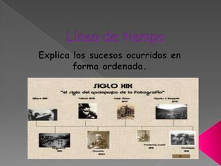 Línea de tiempoExplica los sucesos ocurridos en forma ordenada.