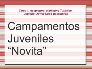 Tarea 1. Asignatura: Marketing Turístico.
Alumno: Javier Cobo Ballesteros
Campamentos
Juveniles
“Novita”
 