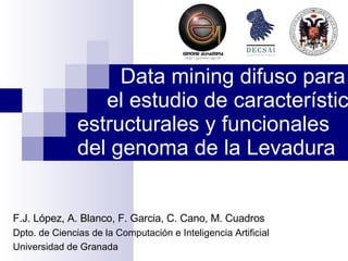 Data mining difuso para  el estudio de características estructurales y funcionales  del genoma de la Levadura F.J. López, A. Blanco, F. Garcia, C. Cano, M. Cuadros Dpto. de Ciencias de la Computación e Inteligencia Artificial Universidad de Granada 
