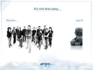 It’s not that easy…


My team…                         and I!!!




                                 CIO
 