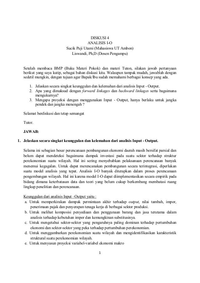 Sucik Puji Utami Liswandi Ph D Diskusi 4 Analisis I O Ut Ambon
