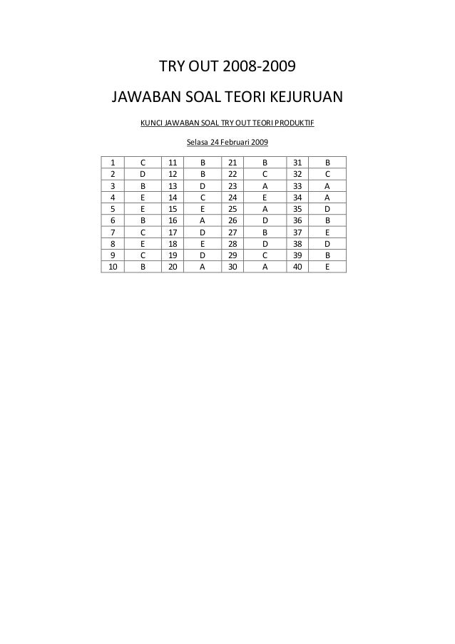 Soal Un Tkj 2010 Dan Kunci Jawaban TK Paud