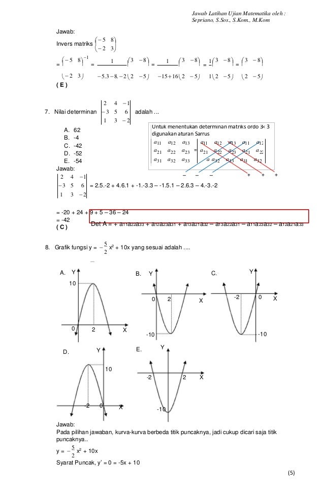 Jawab soal UNBK matematika SMK 2017 tipe soal A