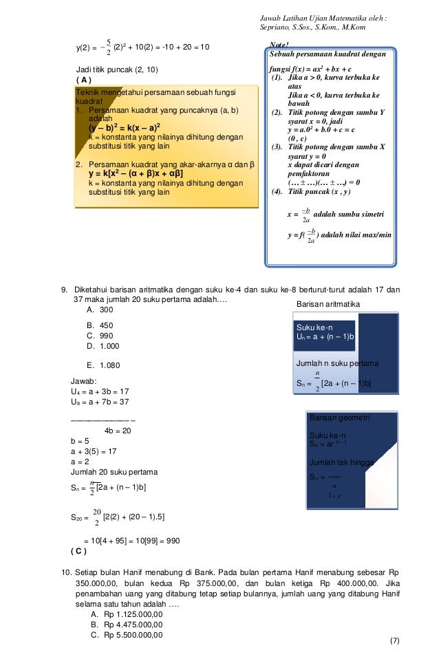 Jawab soal UNBK matematika SMK 2017 tipe soal A