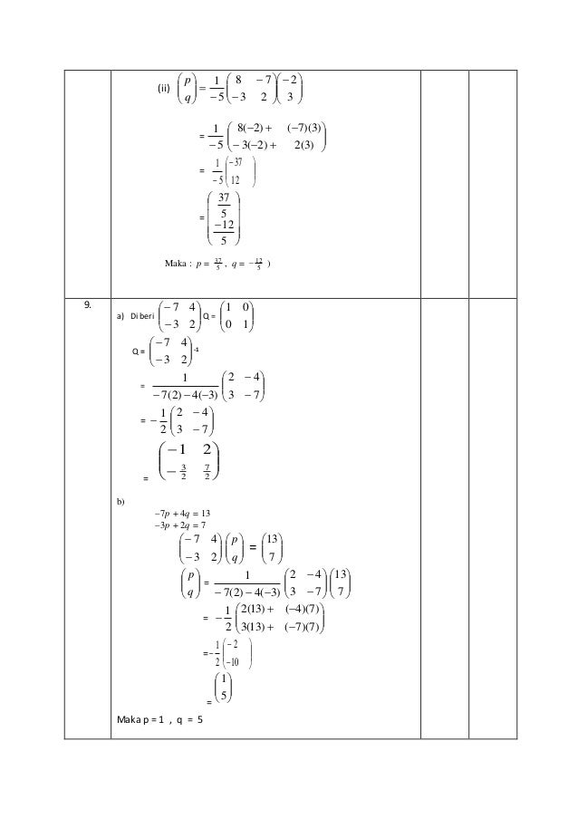 Soalan Kbat Matriks Tingkatan 5