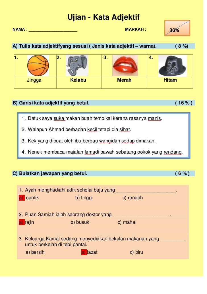 Jawapan ujian kata adjektif