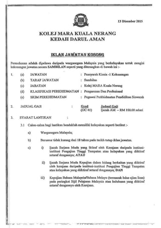 Kuala kolej nerang mara Certificates for