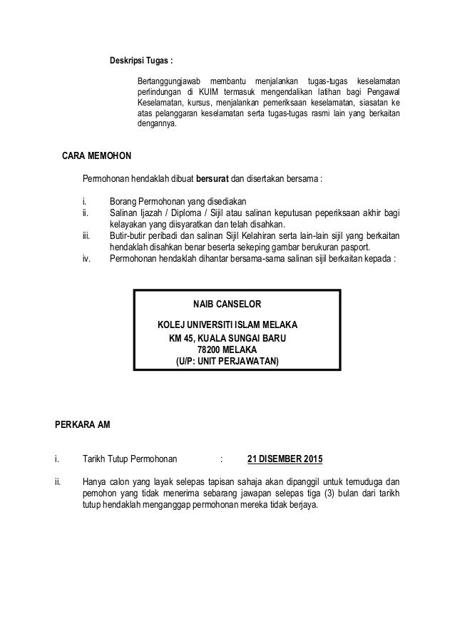 Jawatan Kosong Kolej Universiti Islam Melaka (KUIM)