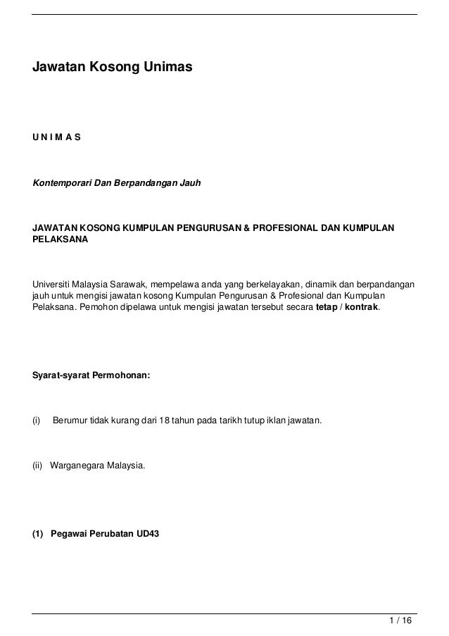 Jawatan Kosong Unimas