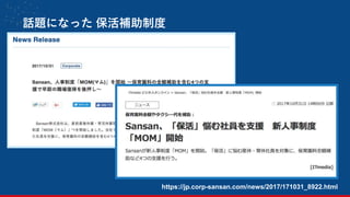 話題になった 保活補助制度
32
https://jp.corp-sansan.com/news/2017/171031_8922.html
 