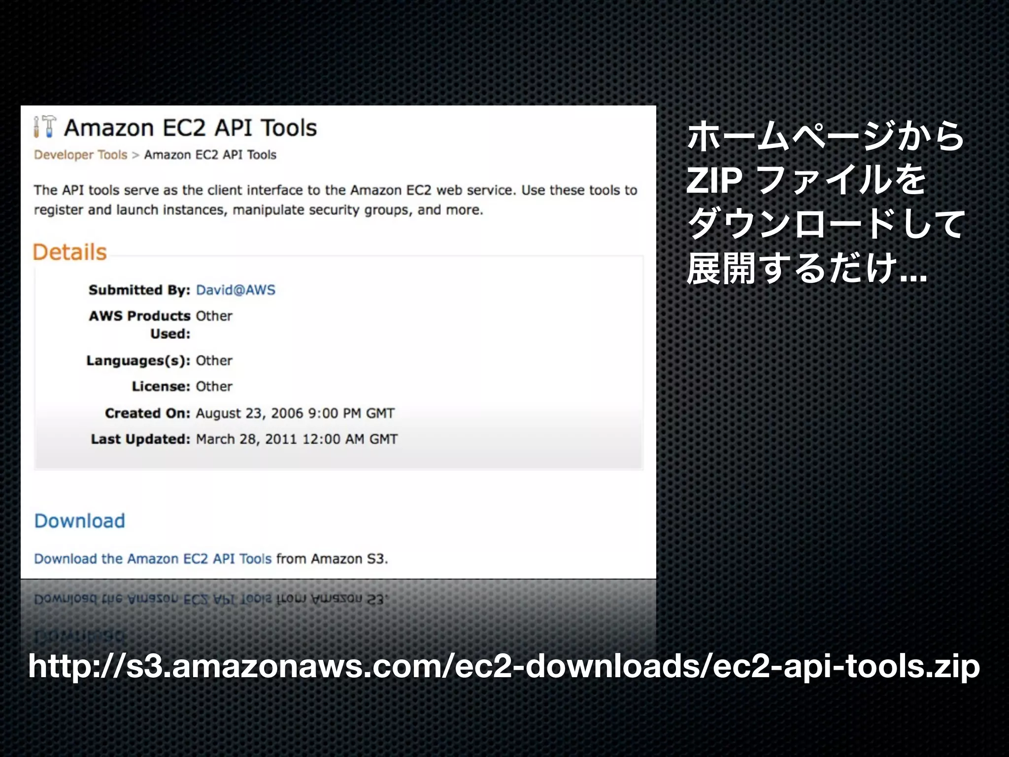 ZIP

                                                  ...




http://s3.amazonaws.com/ec2-downloads/ec2-api-tools.zip
 