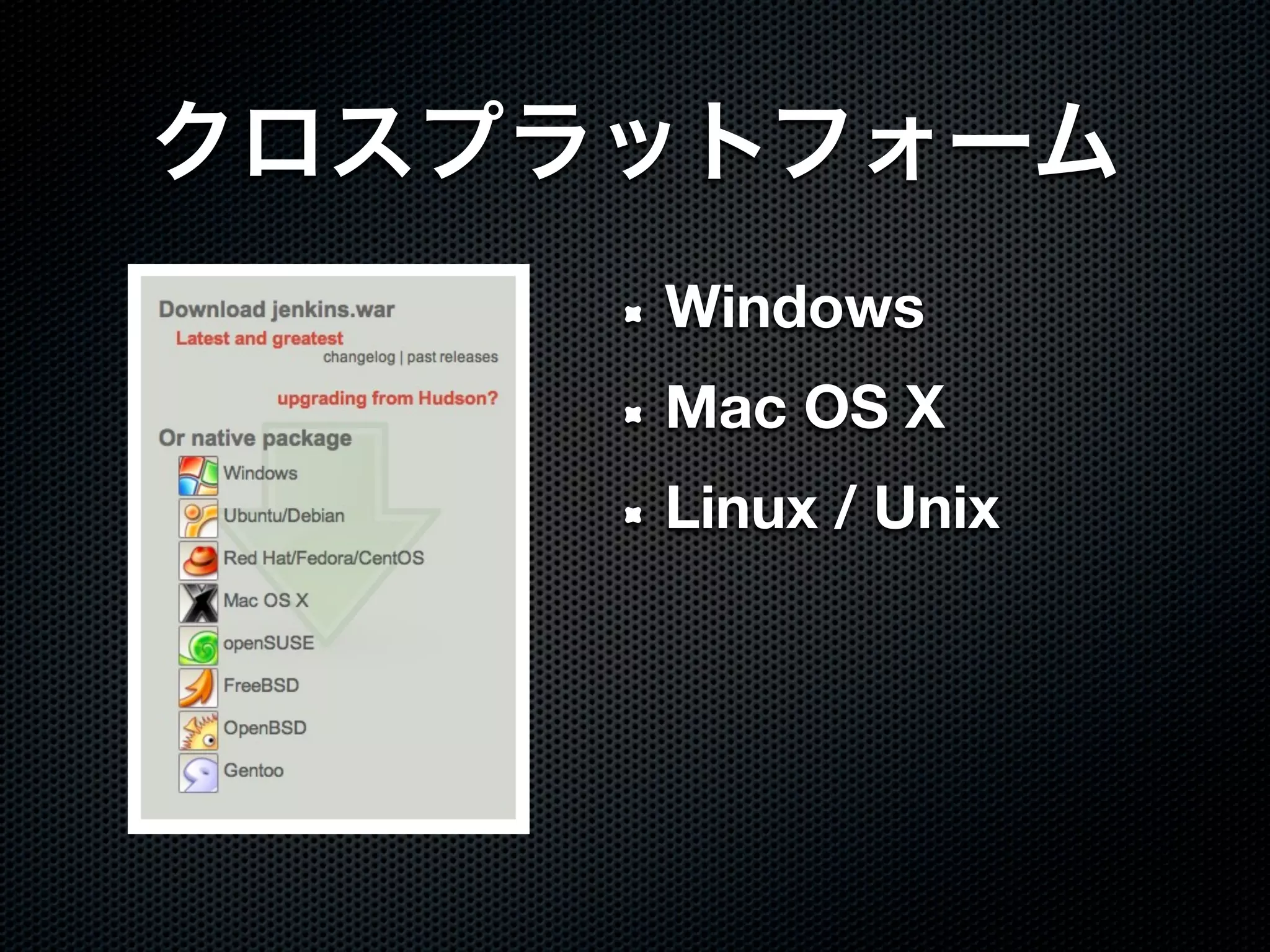 Windows
Mac OS X
Linux / Unix
 