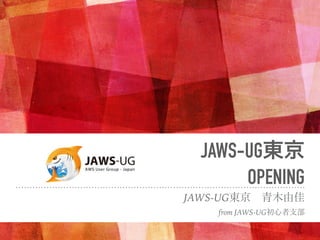 JAWS-UG東京
OPENING
JAWS-UG東京 青木由佳
from JAWS-UG初心者支部
 