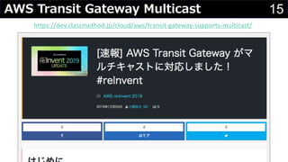 15AWS Transit Gateway Multicast
https://dev.classmethod.jp/cloud/aws/transit-gateway-supports-multicast/
 