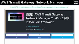 22AWS Transit Gateway Network Manager
https://dev.classmethod.jp/cloud/aws/new-aws-tgw-network-manager/
 