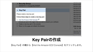 Key Pairの作成
【Key Pair】の欄から【Visit the Amazon EC2 Console】をクリックします。
 