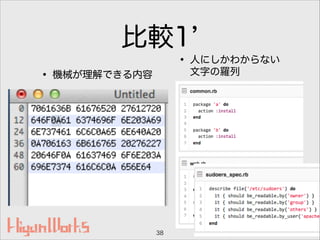 • 人にしかわからない 
文字の羅列
比較1
• 機械が理解できる内容
38
 