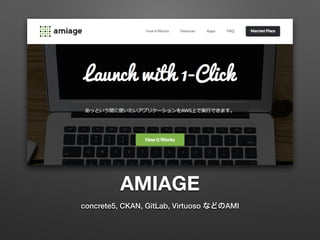 AMIAGE 
concrete5, CKAN, GitLab, Virtuoso などのAMI 
 