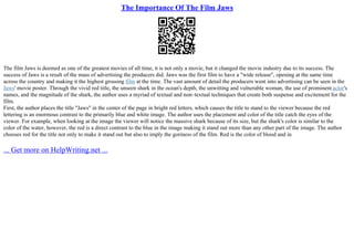 Jaws Novel And Film Analysis | PPT