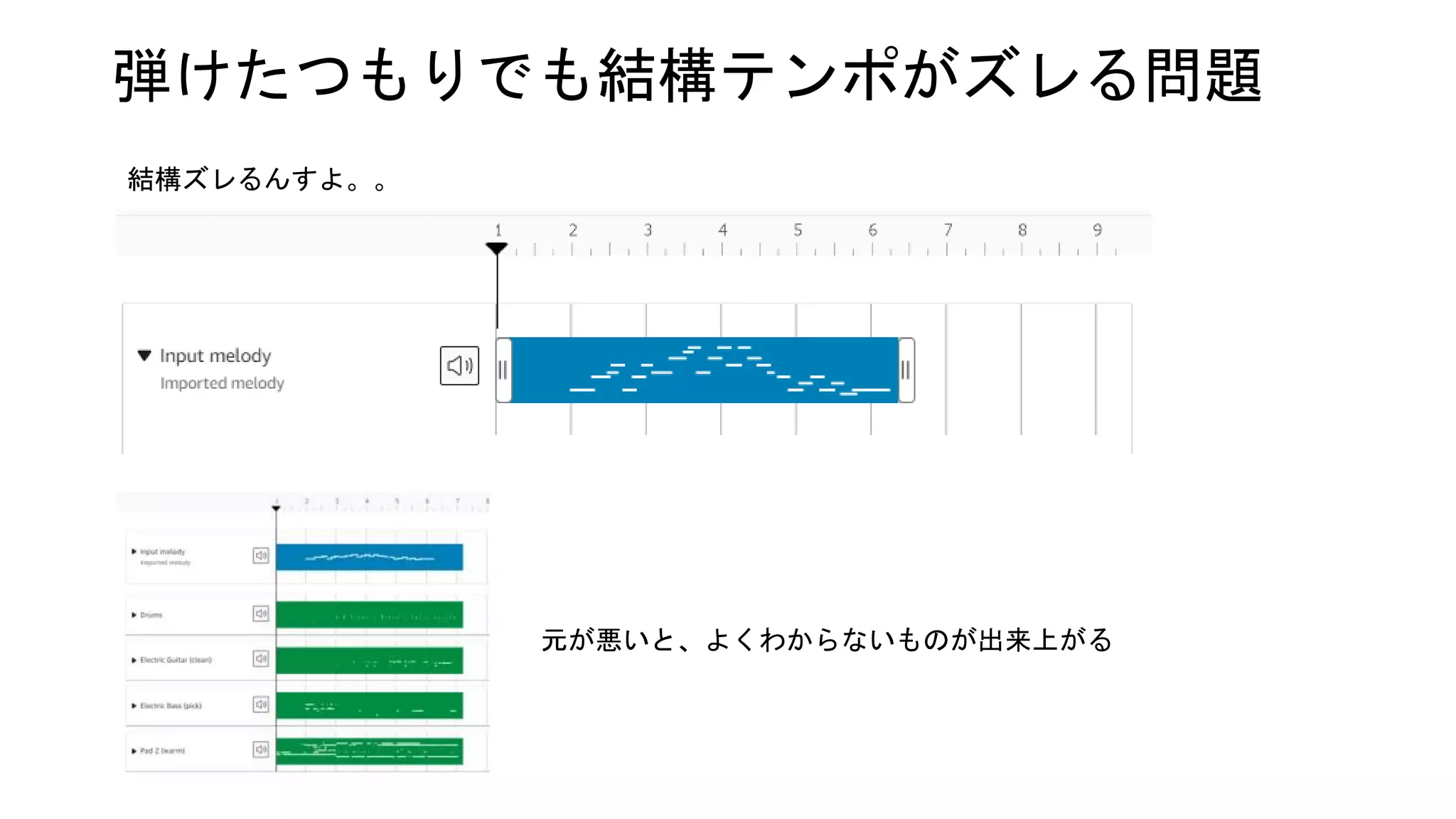 弾けたつもりでも結構テンポがズレる問題
結構ズレるんすよ。。
元が悪いと、よくわからないものが出来上がる
 