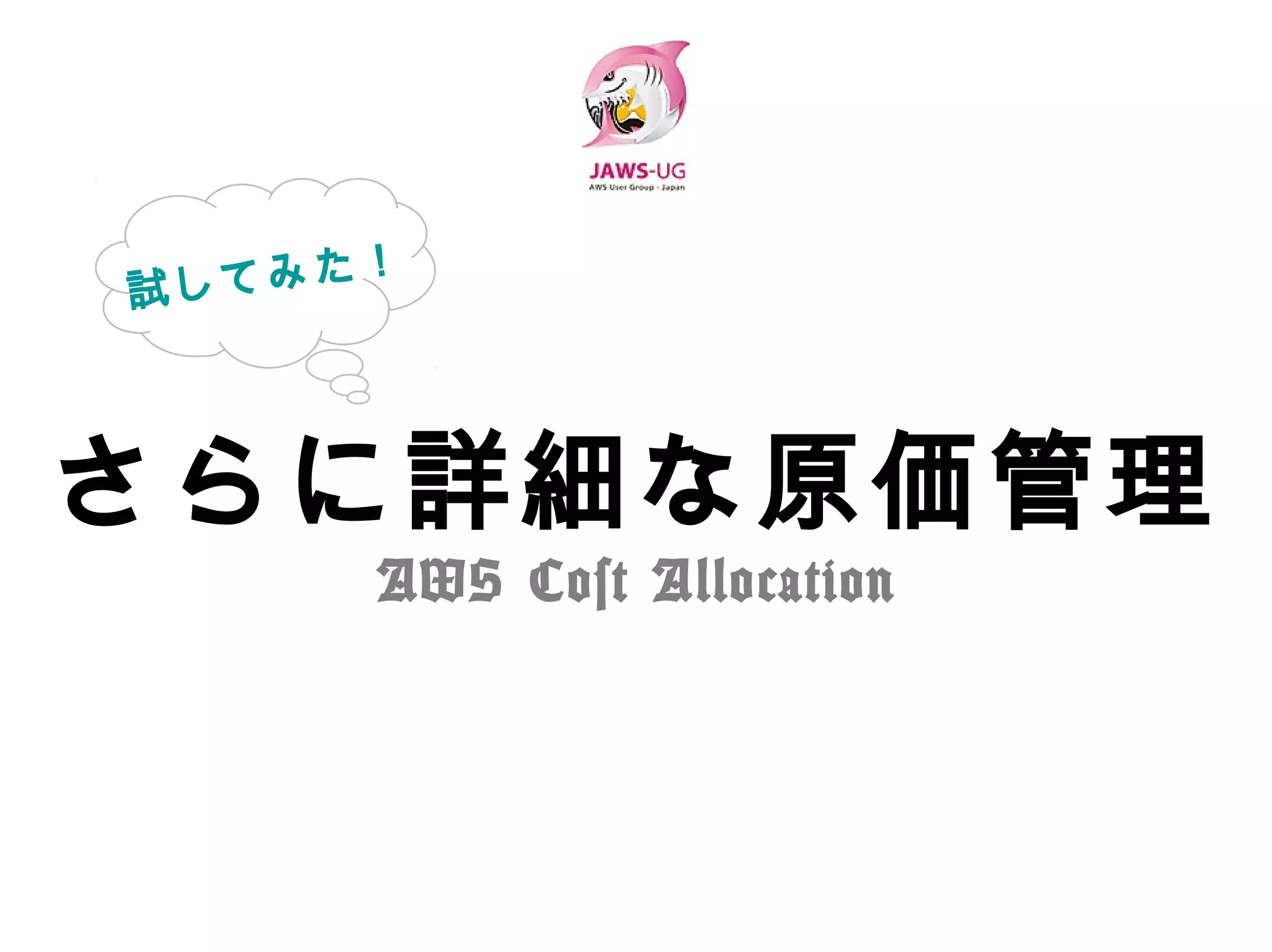 さらに詳細な原価管理
  AWS Cost Allocation
 