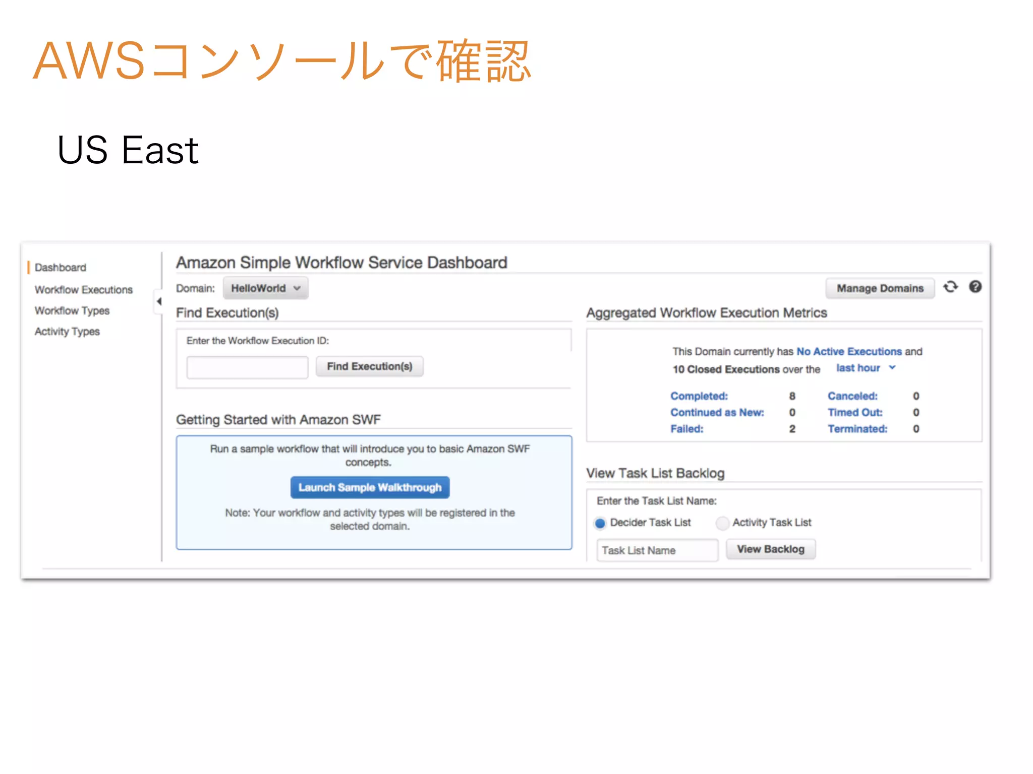 AWSコンソールで確認
US East
 
