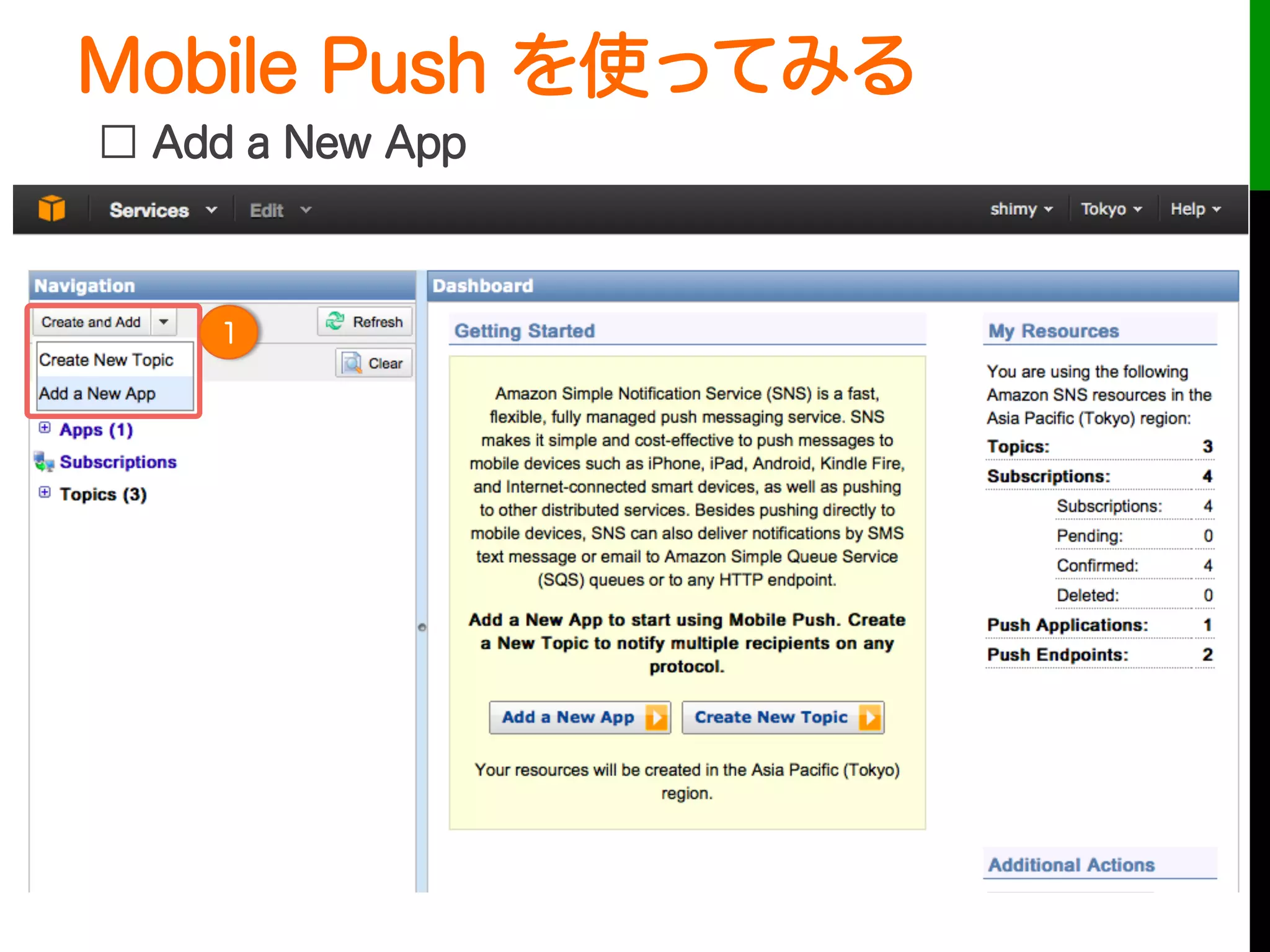Mobile Push を使ってみる
 
1
□ Add a New App
 