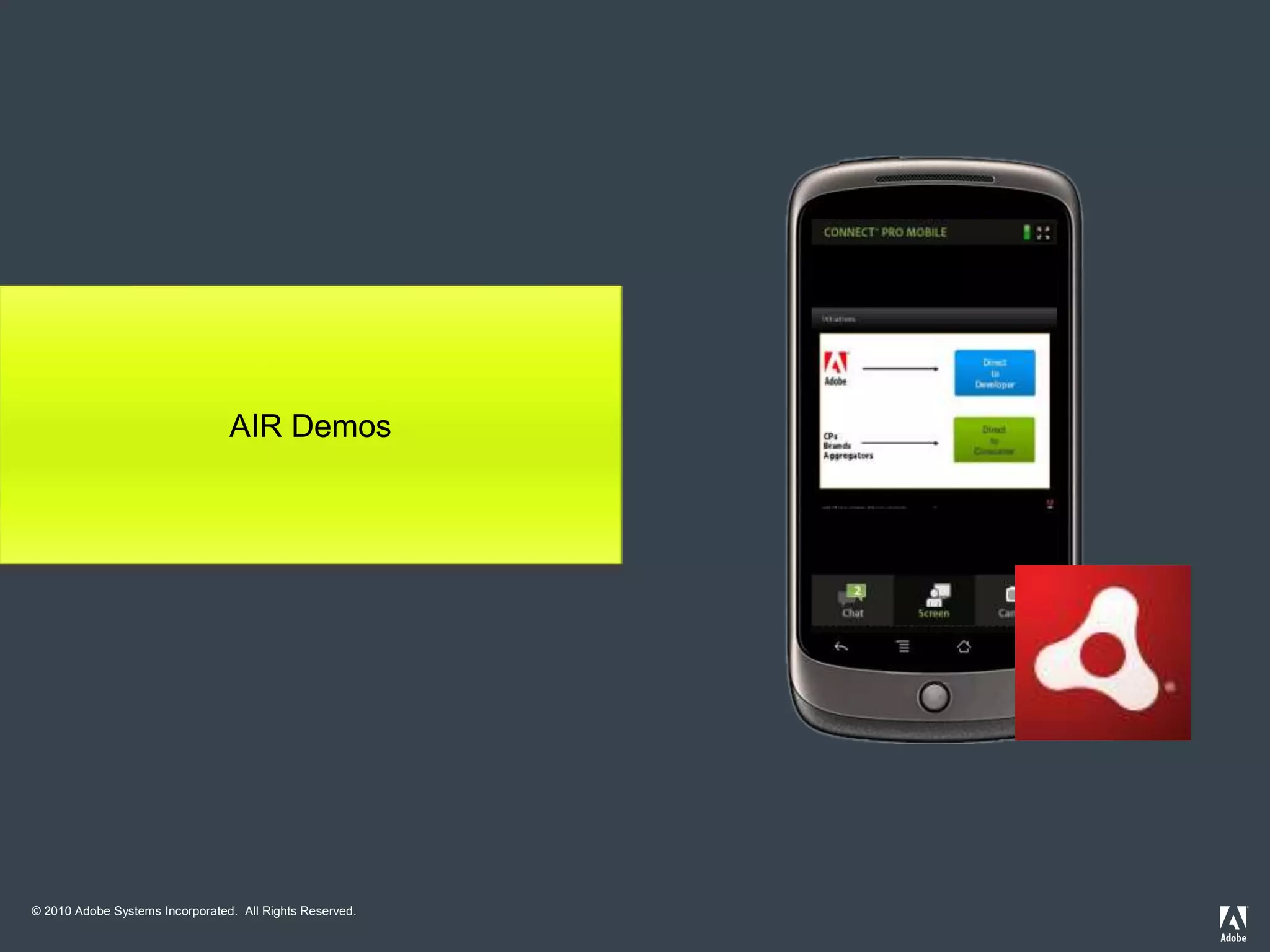 © 2010 Adobe Systems Incorporated. All Rights Reserved.
AIR Demos
 