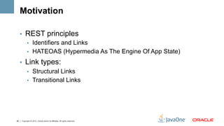 Motivation

     •  REST principles
        •  Identifiers and Links
        •  HATEOAS (Hypermedia As The Engine Of App S...