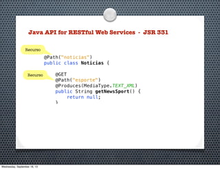 Java API for RESTful Web Services - JSR 331
Recurso
Recurso
Wednesday, September 18, 13
 
