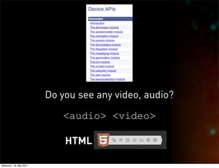 Do you see any video, audio?

                            <audio> <video>

                             HTML

Mittwoch, 18. Mai 2011
 