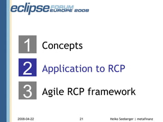 Concepts 1 2 3 Application to RCP Agile RCP framework 
