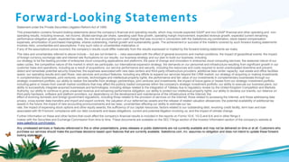 Statement under the Private Securities Litigation Reform Act of 1995:
This presentation contains forward-looking statements about the company’s financial and operating results, which may include expected GAAP and non-GAAP financial and other operating and non-
operating results, including revenue, net income, diluted earnings per share, operating cash flow growth, operating margin improvement, expected revenue growth, expected current remaining
performance obligation growth, expected tax rates, the one-time accounting non-cash charge that was incurred in connection with the Salesforce.org combination; stock-based compensation
expenses, amortization of purchased intangibles, shares outstanding, market growth and sustainability goals. The achievement or success of the matters covered by such forward-looking statements
involves risks, uncertainties and assumptions. If any such risks or uncertainties materialize or
if any of the assumptions prove incorrect, the company’s results could differ materially from the results expressed or implied by the forward-looking statements we make.
The risks and uncertainties referred to above include -- but are not limited to -- risks associated with the effect of general economic and market conditions; the impact of geopolitical events; the impact
of foreign currency exchange rate and interest rate fluctuations on our results; our business strategy and our plan to build our business, including
our strategy to be the leading provider of enterprise cloud computing applications and platforms; the pace of change and innovation in enterprise cloud computing services; the seasonal nature of our
sales cycles; the competitive nature of the market in which we participate; our international expansion strategy; the demands on our personnel and infrastructure resulting from significant growth in our
customer base and operations, including as a result of acquisitions; our service performance and security, including the resources and costs required to avoid unanticipated downtime and prevent,
detect and remediate potential security breaches; the expenses associated with new data centers and third-party infrastructure providers; additional data center capacity; real estate and office facilities
space; our operating results and cash flows; new services and product features, including any efforts to expand our services beyond the CRM market; our strategy of acquiring or making investments
in complementary businesses, joint ventures, services, technologies and intellectual property rights; the performance and fair value of our investments in complementary businesses through our
strategic investment portfolio; our ability to realize the benefits from strategic partnerships, joint ventures and investments; the impact of future gains or losses from our strategic investment portfolio,
including gains or losses from overall market conditions that may affect the publicly traded companies within the company's strategic investment portfolio; our ability to execute our business plans; our
ability to successfully integrate acquired businesses and technologies, including delays related to the integration of Tableau due to regulatory review by the United Kingdom Competition and Markets
Authority; our ability to continue to grow unearned revenue and remaining performance obligation; our ability to protect our intellectual property rights; our ability to develop our brands; our reliance on
third-party hardware, software and platform providers; our dependency on the development and maintenance of the infrastructure of the Internet; the
effect of evolving domestic and foreign government regulations, including those related to the provision of services on the Internet, those related to accessing the Internet, and those addressing data
privacy, cross-border data transfers and import and export controls; the valuation of our deferred tax assets and the release of related valuation allowances; the potential availability of additional tax
assets in the future; the impact of new accounting pronouncements and tax laws; uncertainties affecting our ability to estimate our tax
rate; the impact of expensing stock options and other equity awards; the sufficiency of our capital resources; factors related to our outstanding debt, revolving credit facility, term loan and loan
associated with 50 Fremont; compliance with our debt covenants and lease obligations; current and potential litigation involving us; and the impact of climate change.
Further information on these and other factors that could affect the company’s financial results is included in the reports on Forms 10-K, 10-Q and 8-K and in other filings it
makes with the Securities and Exchange Commission from time to time. These documents are available on the SEC Filings section of the Investor Information section of the company’s website at
www.salesforce.com/investor.
Any unreleased services or features referenced in this or other presentations, press releases or public statements are not currently available and may not be delivered on time or at all. Customers who
purchase our services should make the purchase decisions based upon features that are currently available. Salesforce.com, inc. assumes no obligation and does not intend to update these forward-
looking statements.
Forward-Looking Statements
 