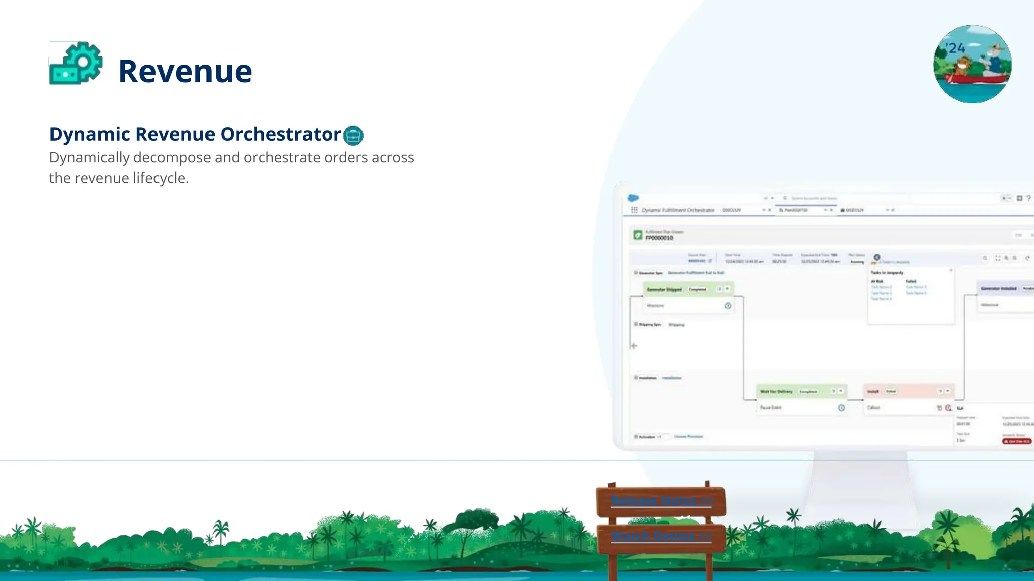 Dynamic Revenue Orchestrator
Dynamically decompose and orchestrate orders across
the revenue lifecycle.
Release Notes >>
Watch Demos >>
Revenue
 