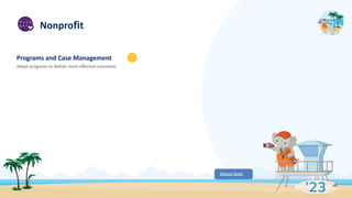 Programs and Case Management
Adapt programs to deliver more eﬀective outcomes
Nonproﬁt
Release Notes
 