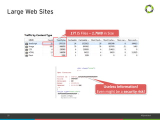 25 #Dynatrace 
Large Web Sites 
17! JS Files – 1.7MB in Size 
Useless Information! 
Even might be a security risk! 
 