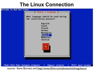 The Linux Connection




source: Steve Burnett and http://www.ﬂickr.com/photos/nicknegulescu/
 