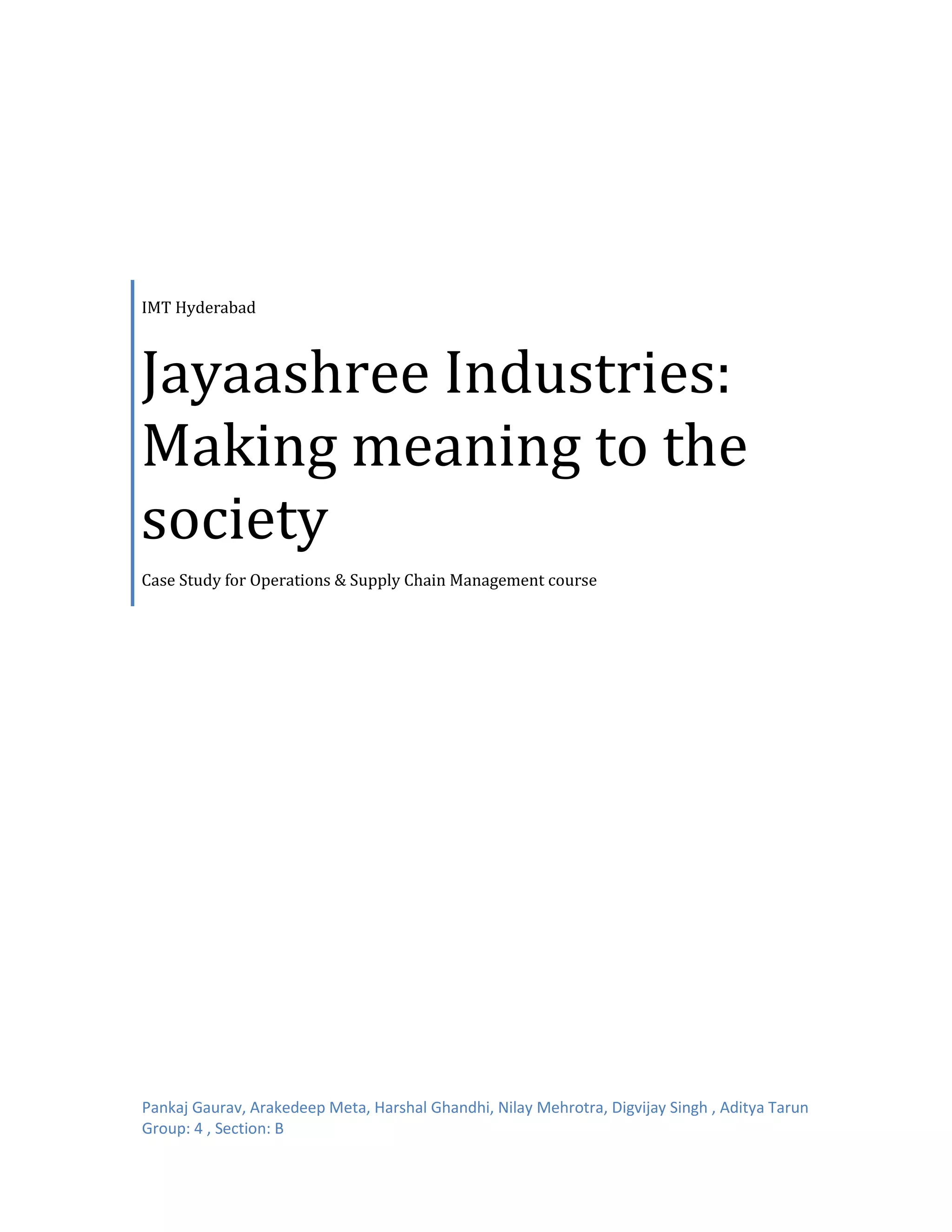 Jayaashree industries making meaning to the society PDF
