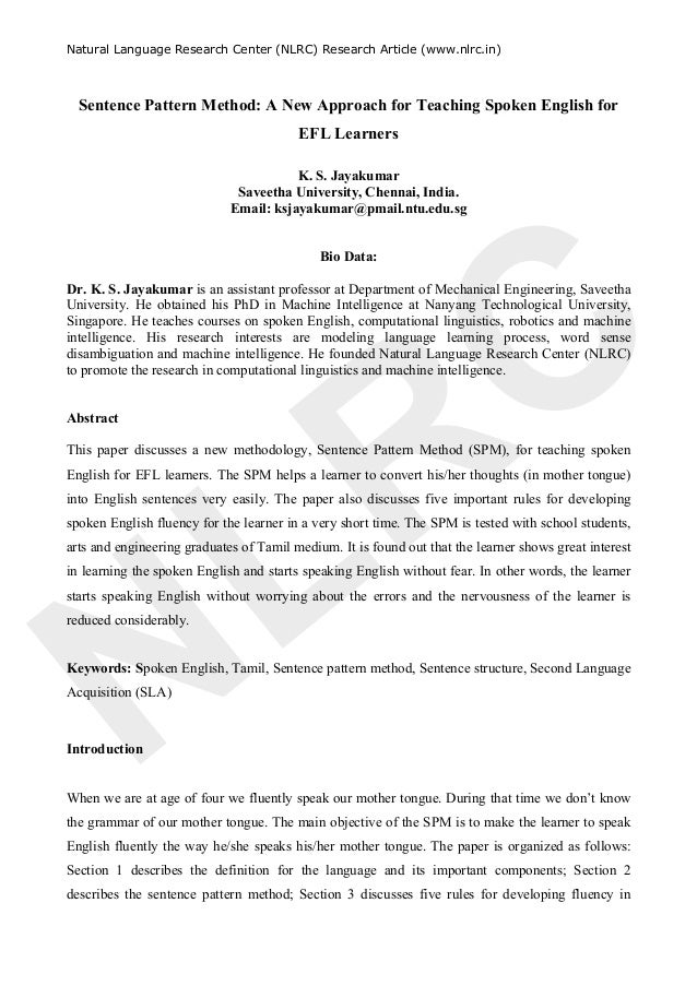Sentence Pattern In English To Tamil | jayakumar sentence pattern method a new approach for Sentence Pattern In English To Tamil | jayakumar sentence pattern method a new approach for