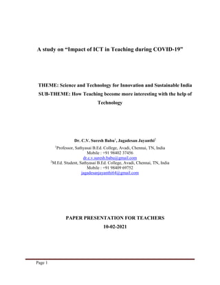 A study on impact of ict in teaching during covid 19 | PDF