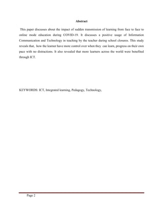 A study on impact of ict in teaching during covid 19 | PDF