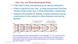 One, Two, and Three-Dimensional Flows
• A flow field is best characterized by its velocity distribution.
• A flow is said ...